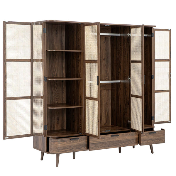 Izzy Curved Rattan 4-Door Closet, Walnut