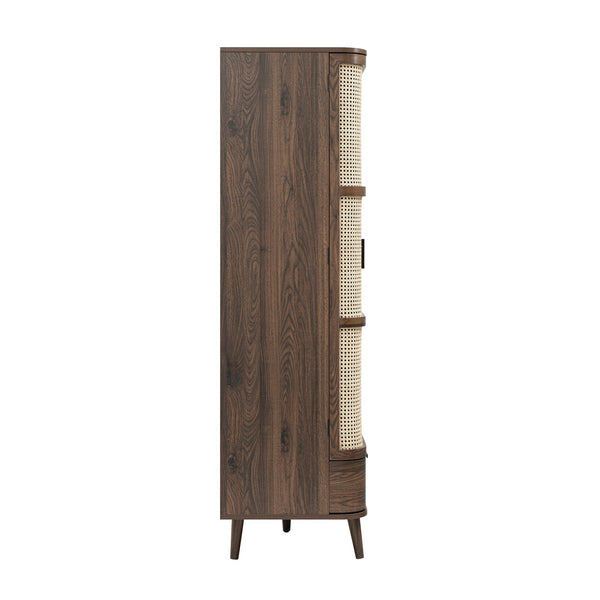 Izzy Curved Rattan 4-Door Closet, Walnut
