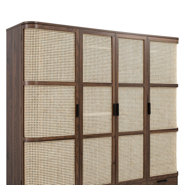 Izzy Curved Rattan 4-Door Closet, Walnut