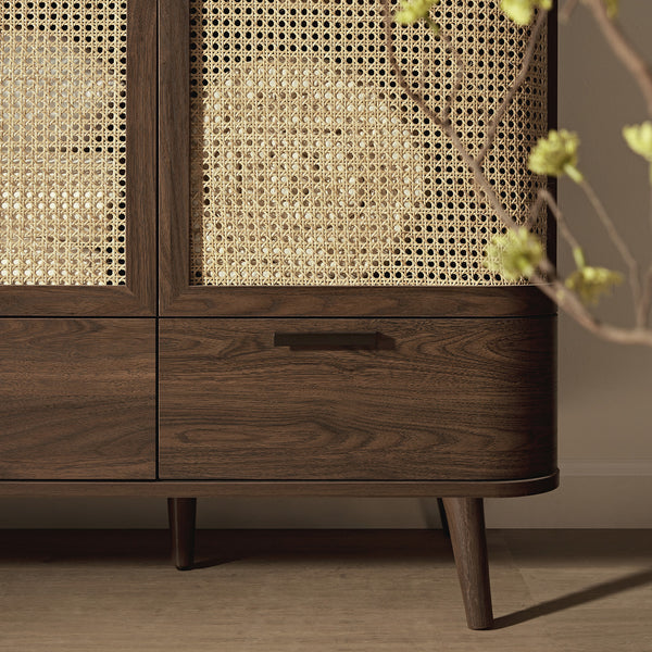 Izzy Curved Rattan 4-Door Closet, Walnut