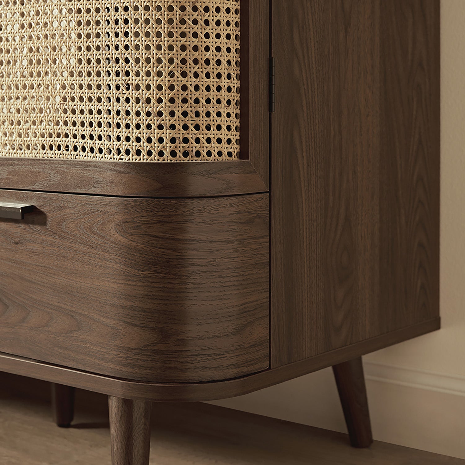 Izzy Curved Rattan 4-Door Closet, Walnut