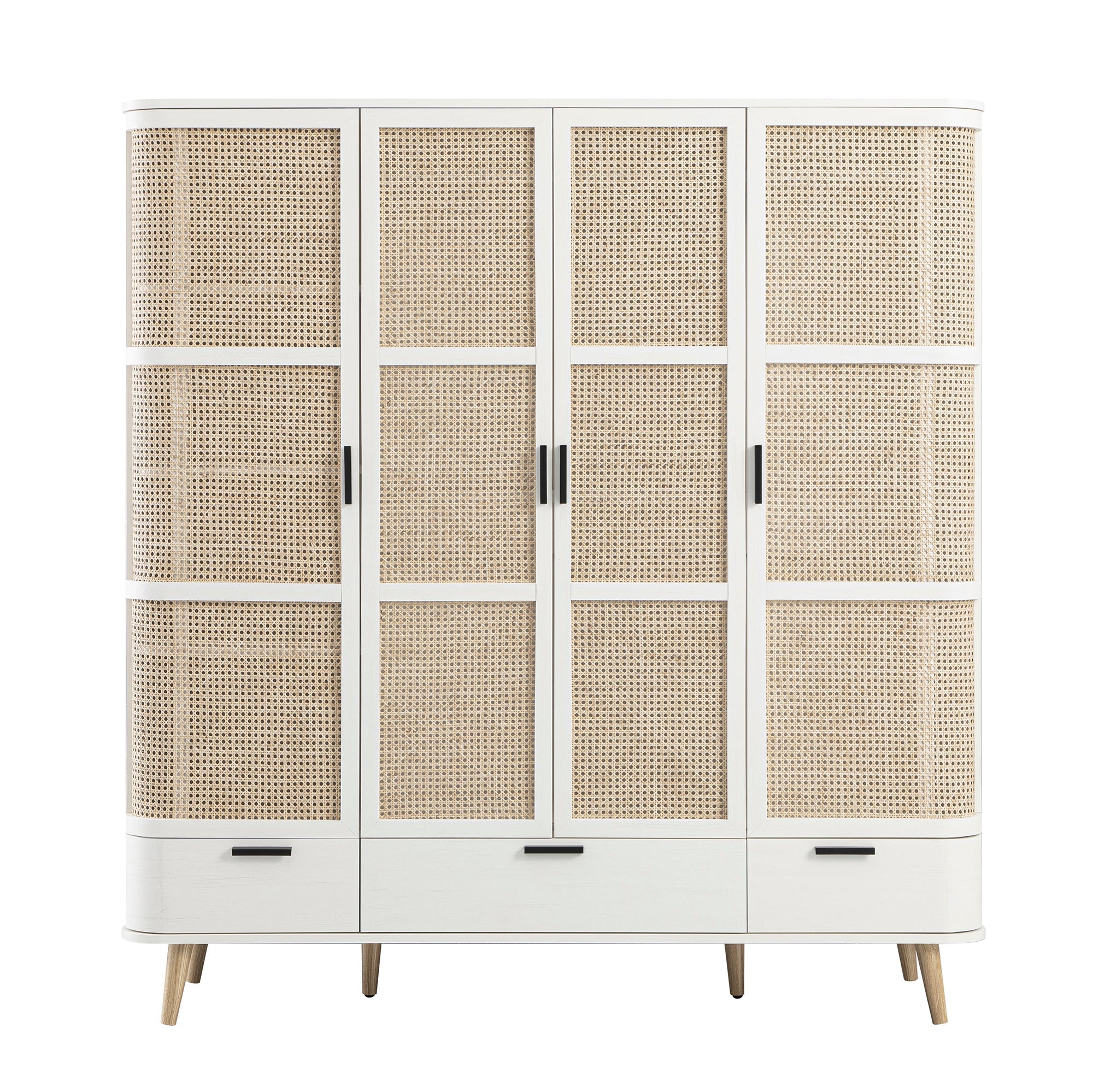 Izzy Curved Rattan 4-Door Closet, White