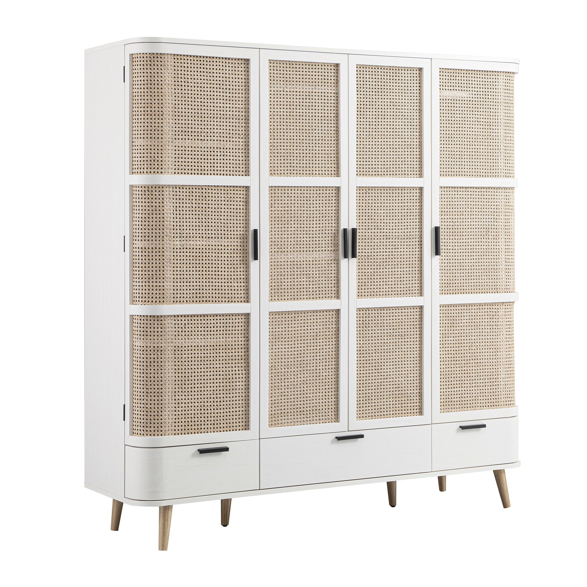 Izzy Curved Rattan 4-Door Closet, White