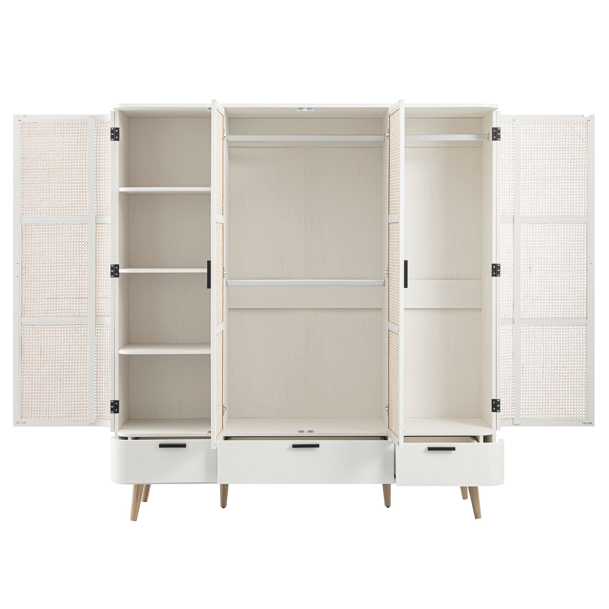 Izzy Curved Rattan 4-Door Closet, White