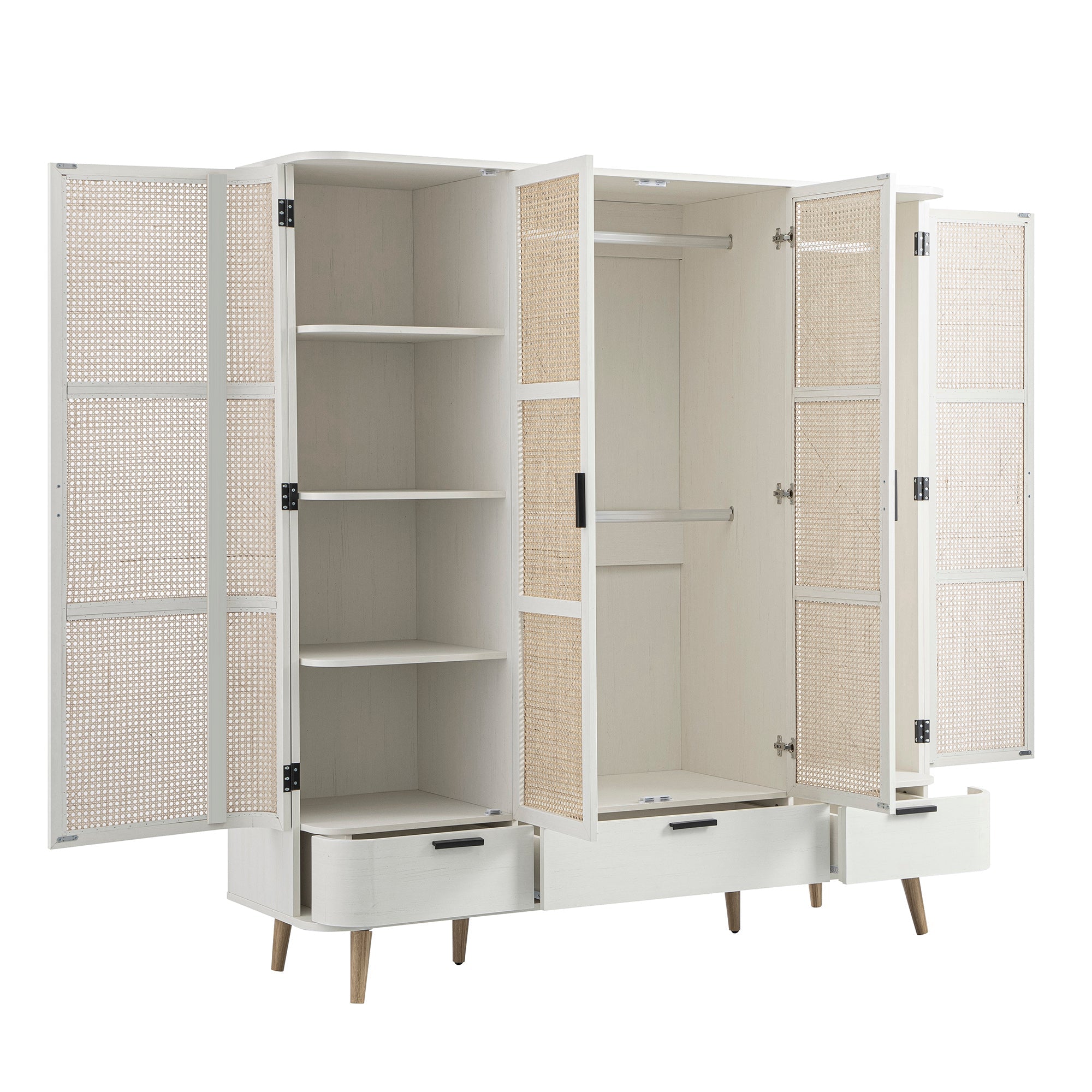 Izzy Curved Rattan 4-Door Closet, White