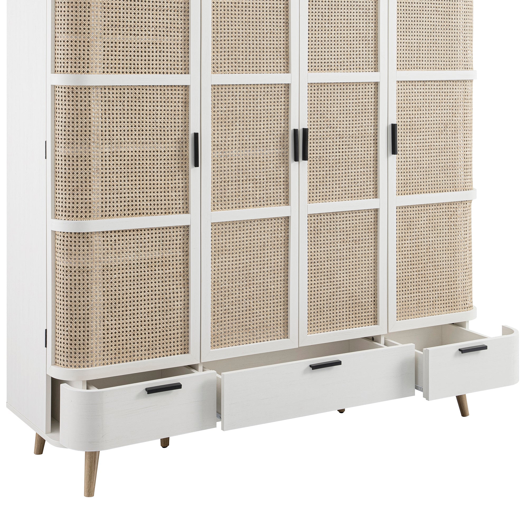 Izzy Curved Rattan 4-Door Closet, White
