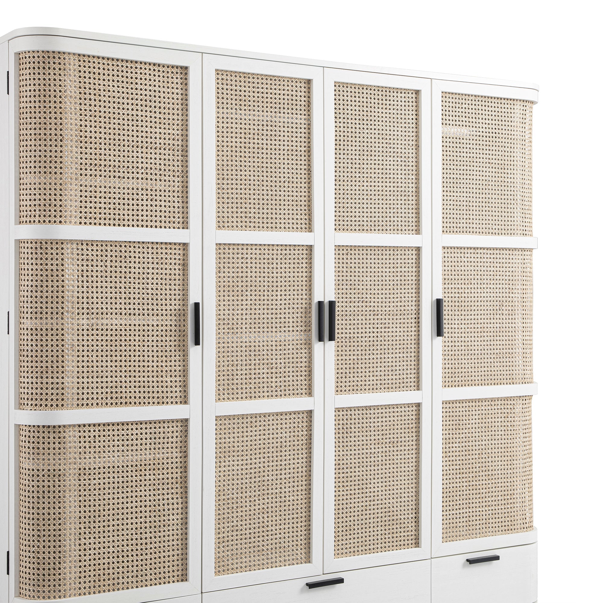 Izzy Curved Rattan 4-Door Closet, White