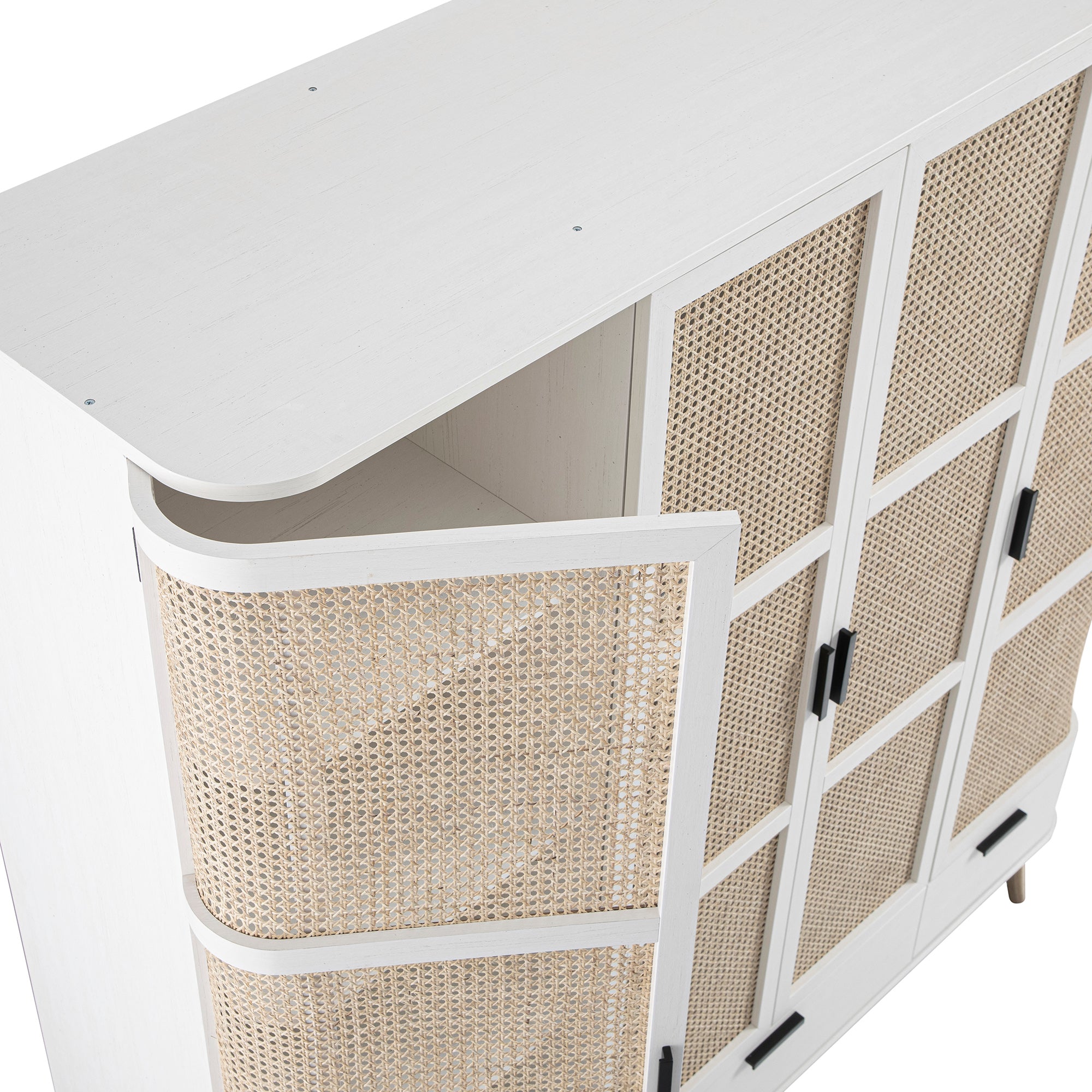 Izzy Curved Rattan 4-Door Closet, White