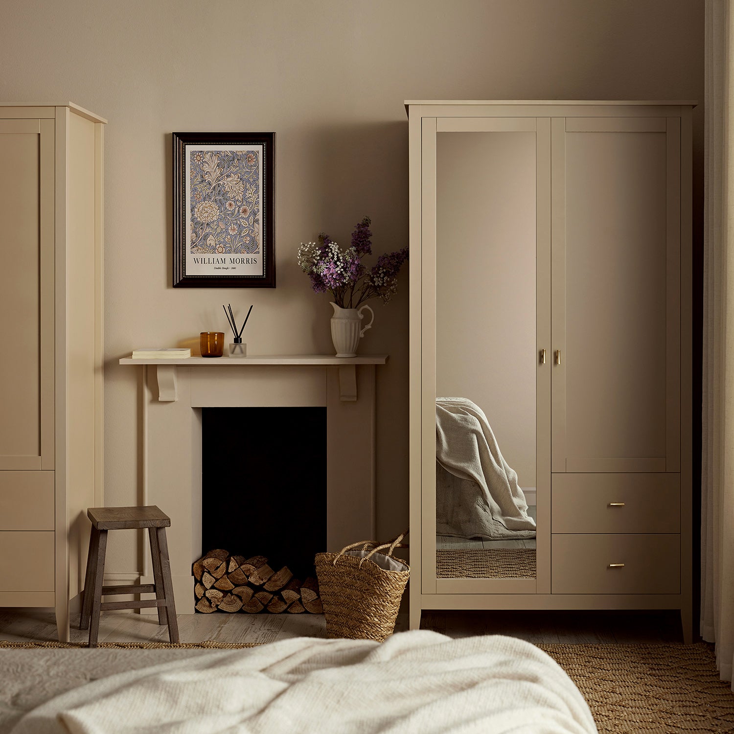 Oakham Mirrored Double Closet, Deep Greige