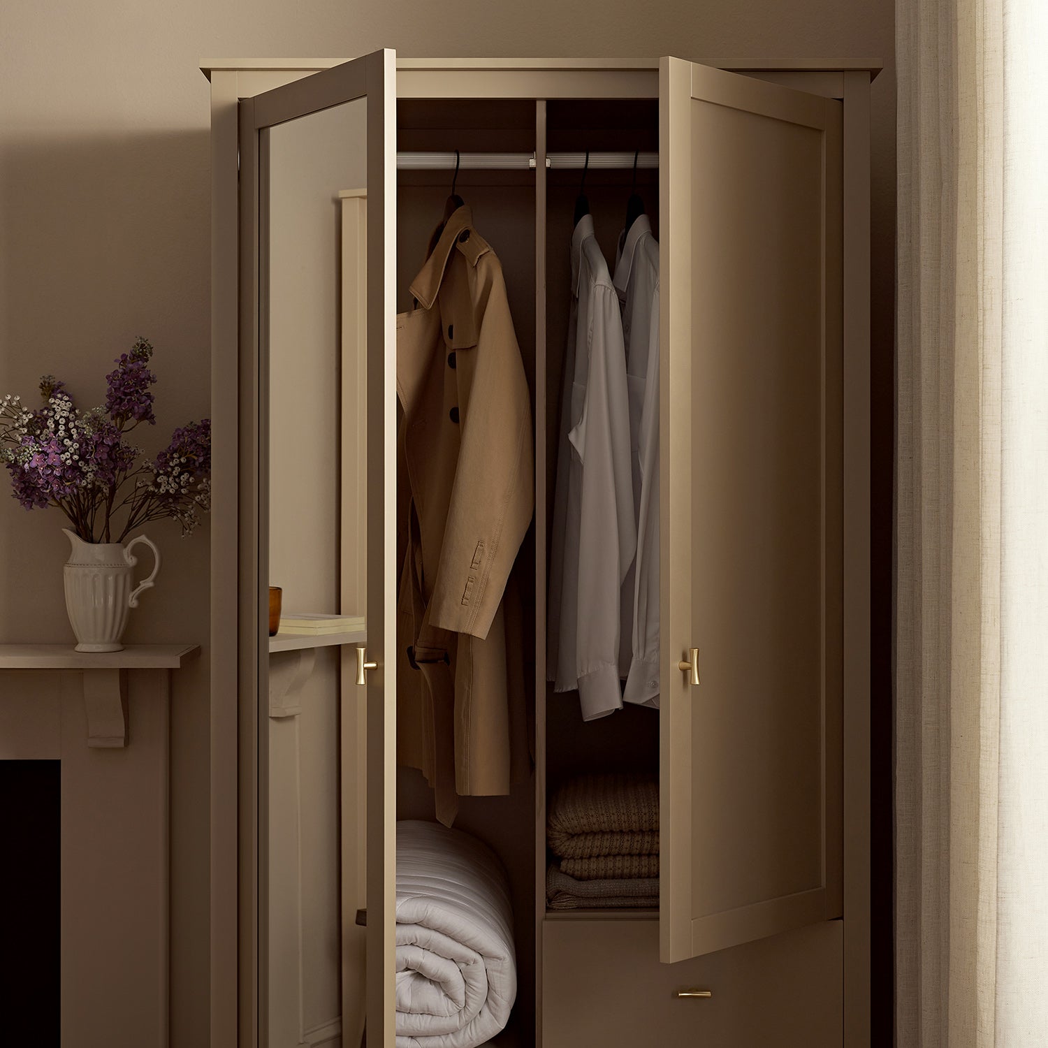 Oakham Mirrored Double Closet, Deep Greige