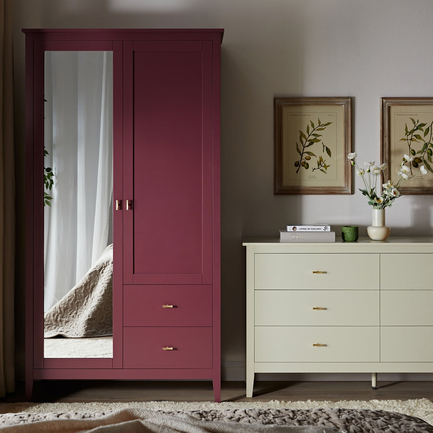 Oakham Mirrored Double Closet, Wild Cherry