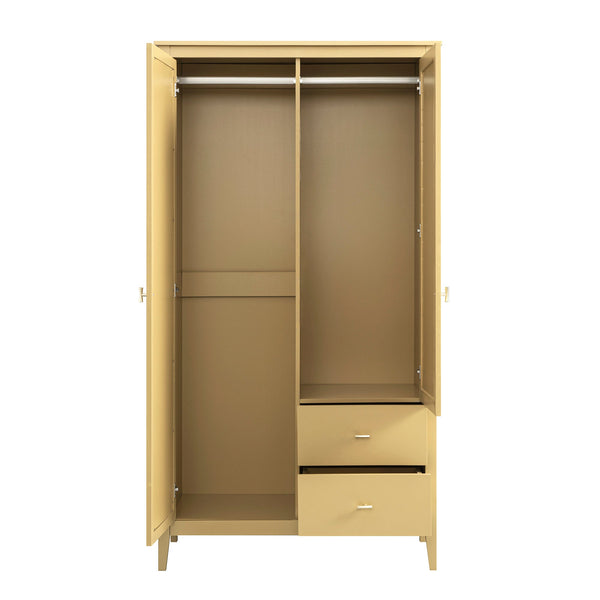 Oakham Mirrored Double Closet, Rattan Yellow