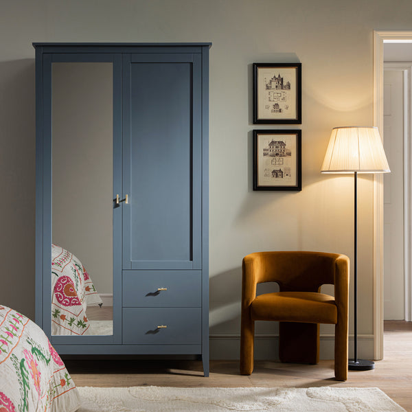 Oakham Mirrored Double Closet, Stormy Blue