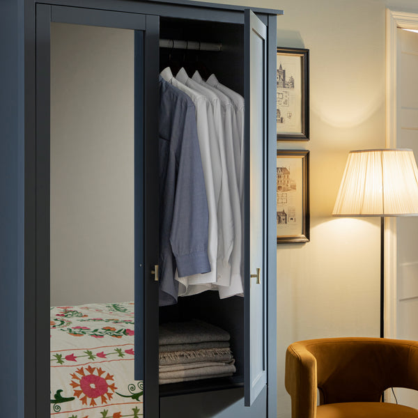 Oakham Mirrored Double Closet, Stormy Blue