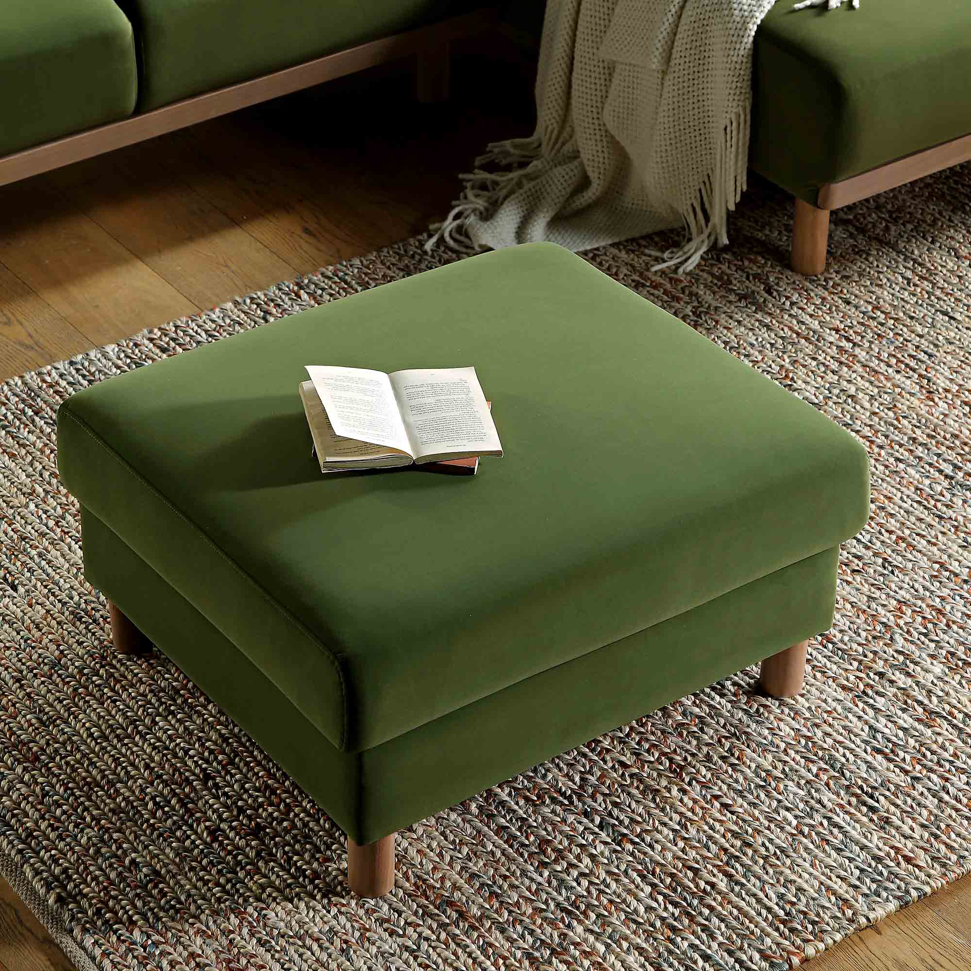 Timber Fern Green Velvet Storage Ottoman - Main Image