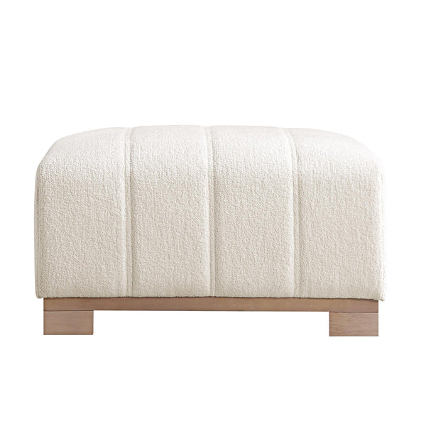 Belsize Beige Boucle Footstool with Wooden Base