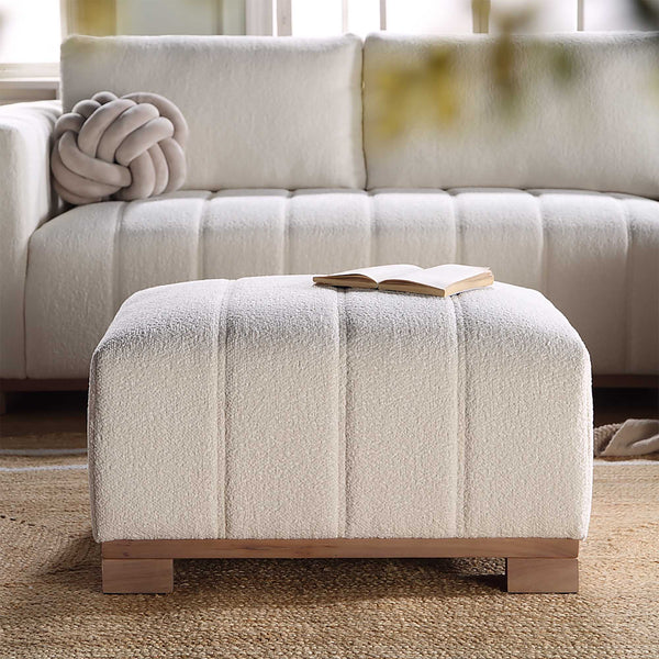 Belsize Beige Boucle Footstool with Wooden Base