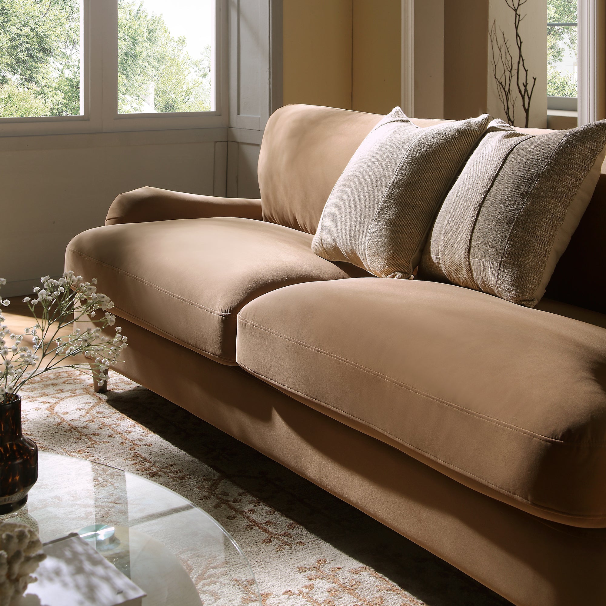 Daphnis Camel Velvet Sofa, 3-Seater | daals.com