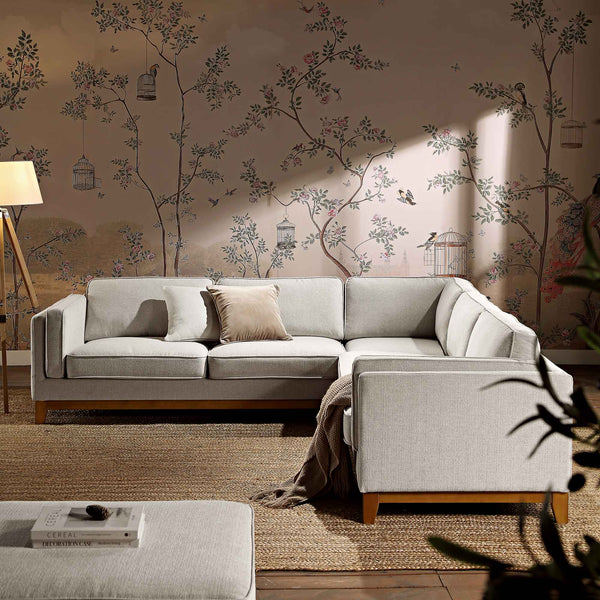 Dipley Oatmeal Woven Fabric Grande Corner Sofa