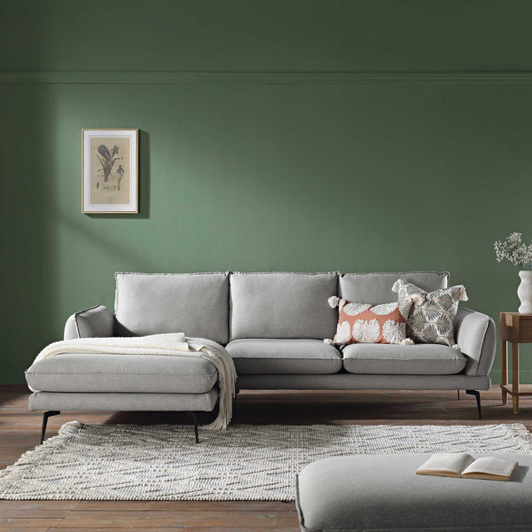 Obriel Gray Marl Fabric Sofa, Grande Chaise Sofa Left Hand Facing