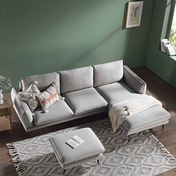 Obriel Gray Marl Fabric Sofa, Grande Chaise Sofa Right Hand Facing