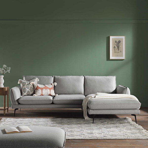 Obriel Gray Marl Fabric Sofa, Grande Chaise Sofa Right Hand Facing