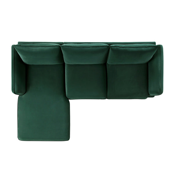 Obriel Forest Green Velvet Sofa, Grande Chaise Sofa Left Hand Facing