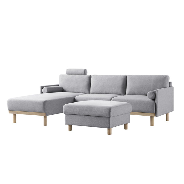 Timber Gray Marl Fabric Sofa, Large 3-Seater Chaise Sofa Left Hand Facing