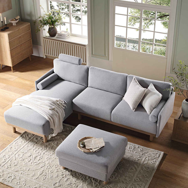 Timber Gray Marl Fabric Sofa, Large 3-Seater Chaise Sofa Left Hand Facing