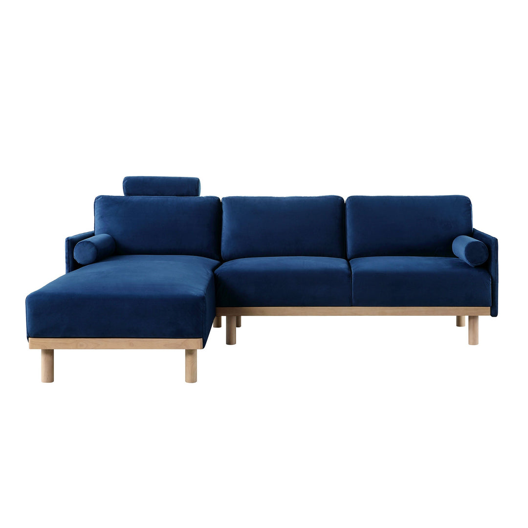 2402 Color:blue Timber Navy Blue Velvet Sofa, Large 3-Seater Chaise Sofa Left Hand Fac ...