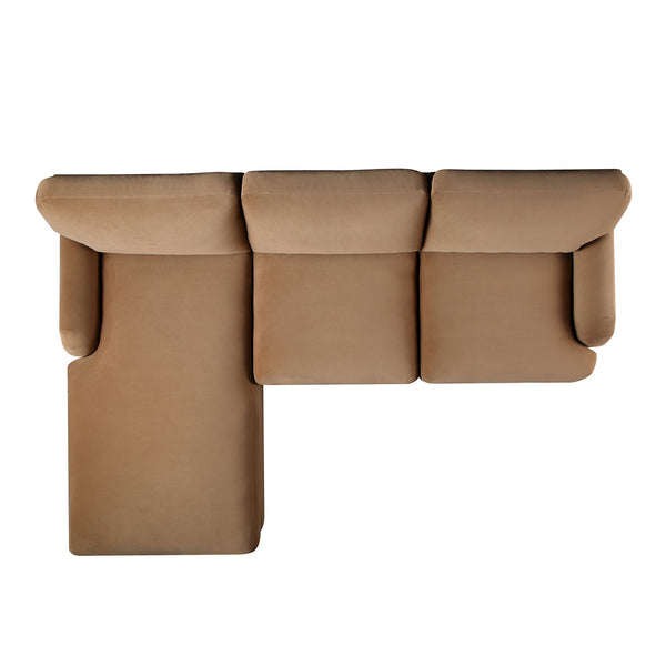 Daphnis Camel Velvet Sofa, Grande Chaise Sofa Left Hand Facing