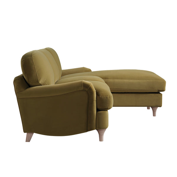 Daphnis Fudge Velvet Sofa, Grande Chaise Sofa Right Hand Facing