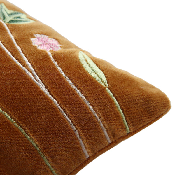 Botanica Collection Apricot Velvet Hand Embroidered Pillow