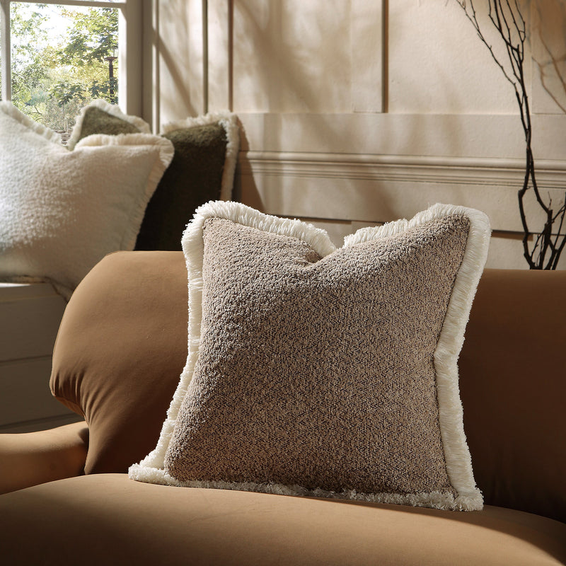 Kyra Stone Bouclé Fringed Pillow