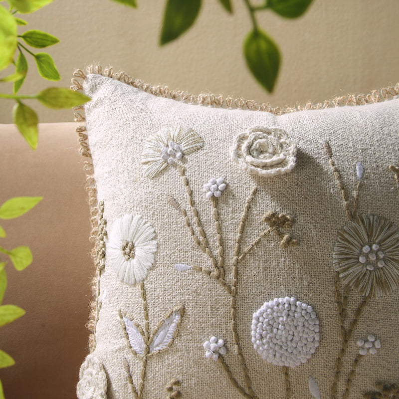 Delilah Crochet Jute Lace Hand Embroidered Square Pillow