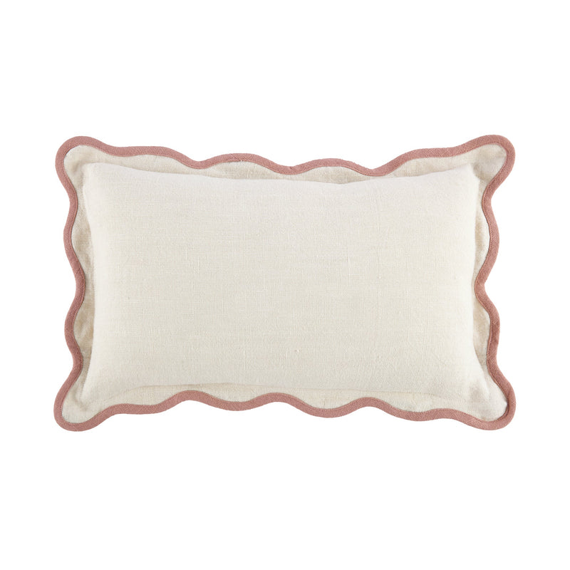 Evie Linen Dusky Pink Scalloped Rectangular Pillow