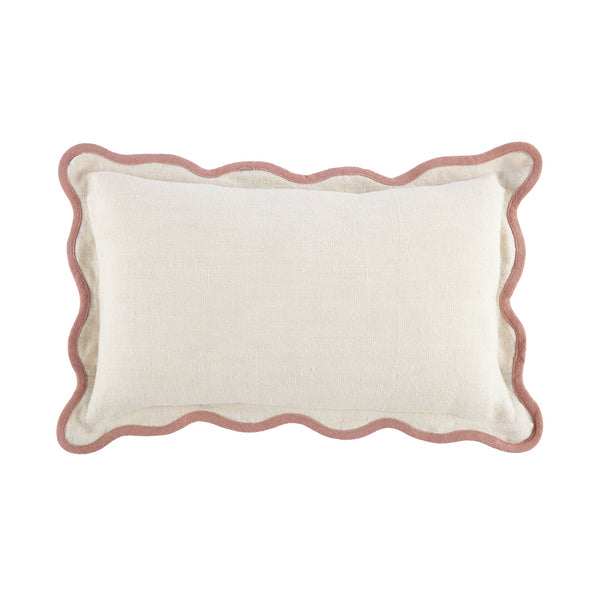 Evie Linen Dusky Pink Scalloped Rectangular Pillow