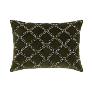 Luxe Collection Greta Beaded Moss Green Cotton Velvet Pillow