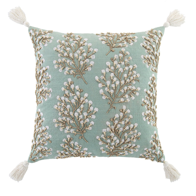 Vine Collection Primula Hand Embroidered Beaded Pillow