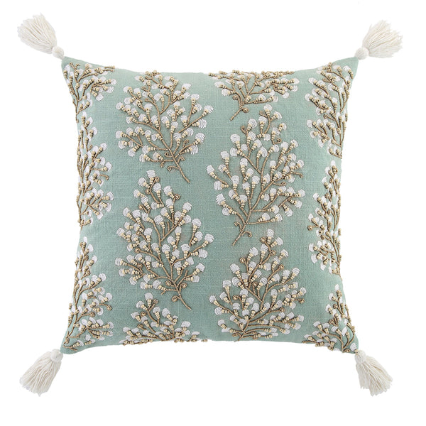 Vine Collection Primula Hand Embroidered Beaded Pillow