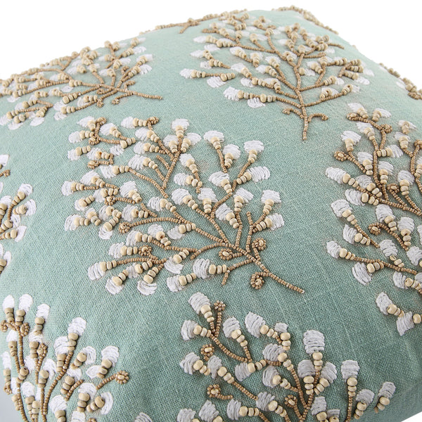 Vine Collection Primula Hand Embroidered Beaded Pillow