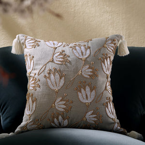 Vine Collection Wild Lotus Hand Embroidered Beaded Pillow