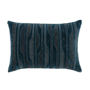 Luxe Collection Zita Beaded Teal Cotton Velvet Pillow