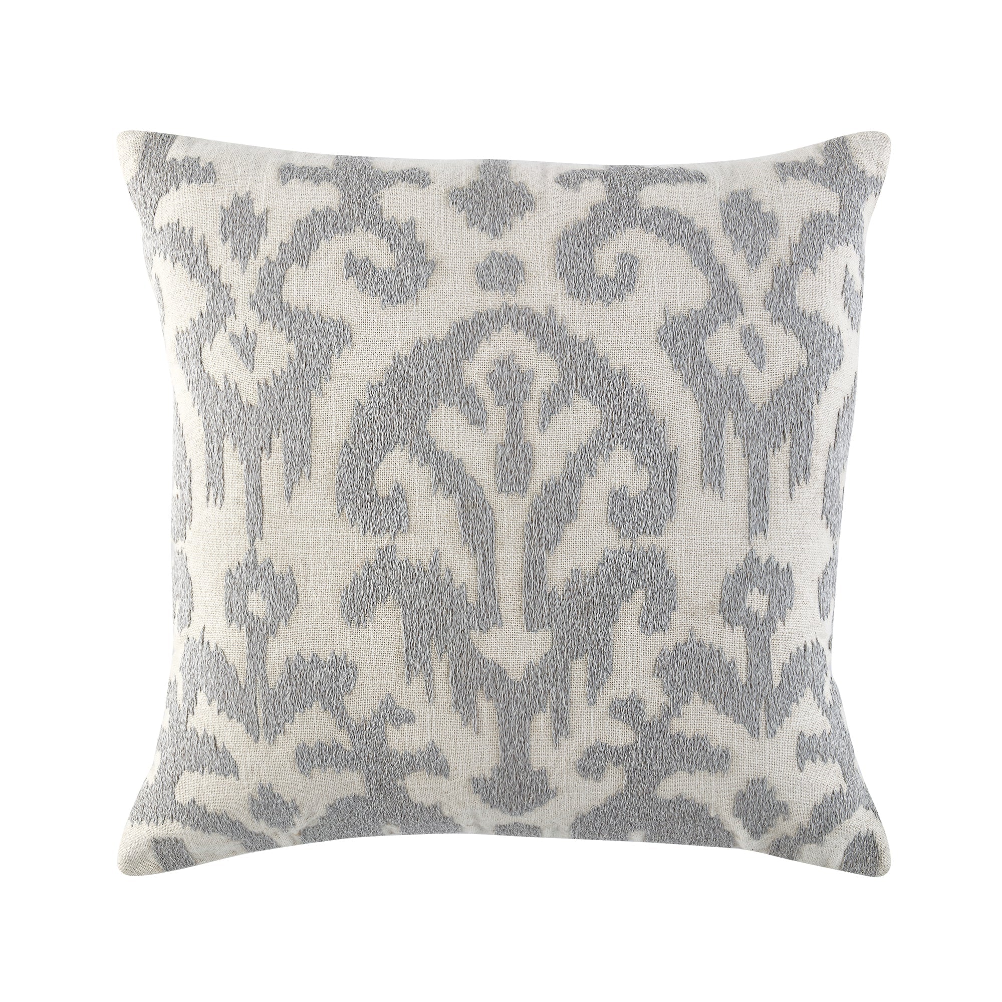 Ikat Collection Lunar Gray Hand Embroidered Pillow