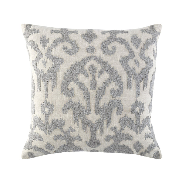 Ikat Collection Lunar Gray Hand Embroidered Pillow