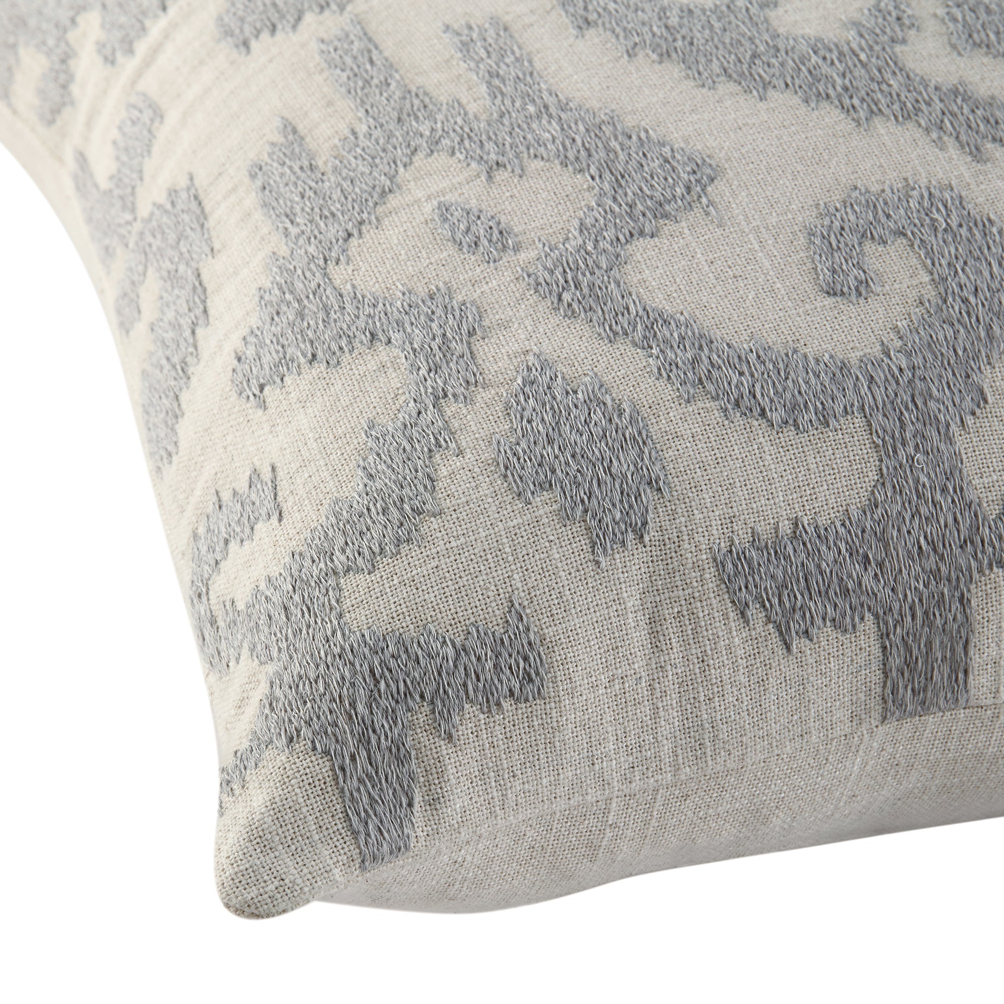 Ikat Collection Lunar Gray Hand Embroidered Pillow