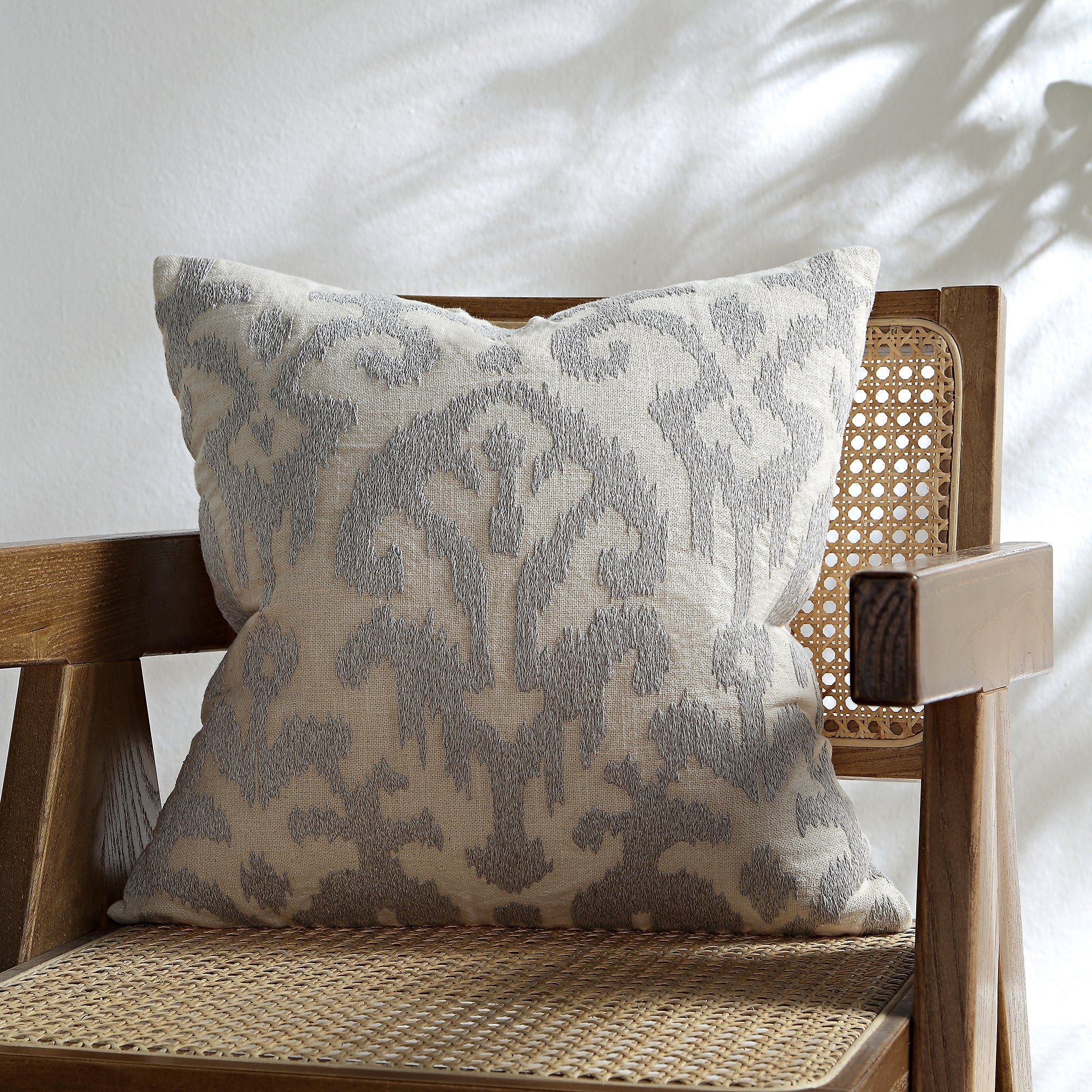 Ikat Collection Lunar Gray Hand Embroidered Pillow