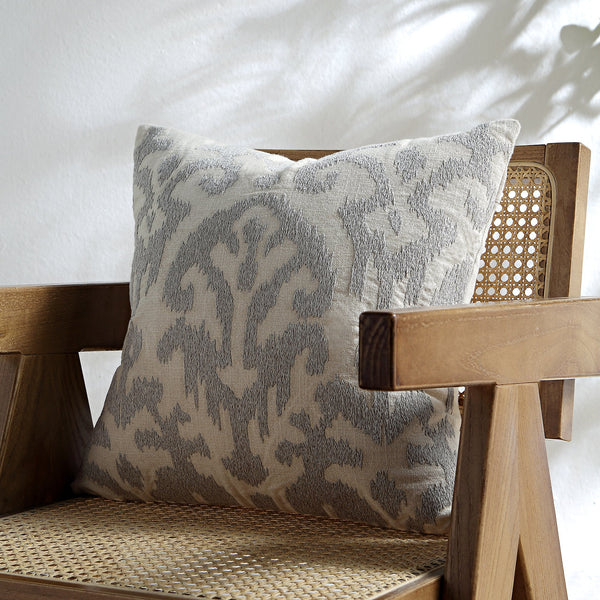 Ikat Collection Lunar Gray Hand Embroidered Pillow