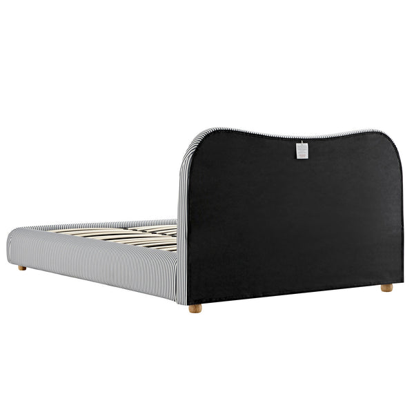 Egerie Curved Headboard Slate Blue Striped Fabric Ottoman Storage Bed