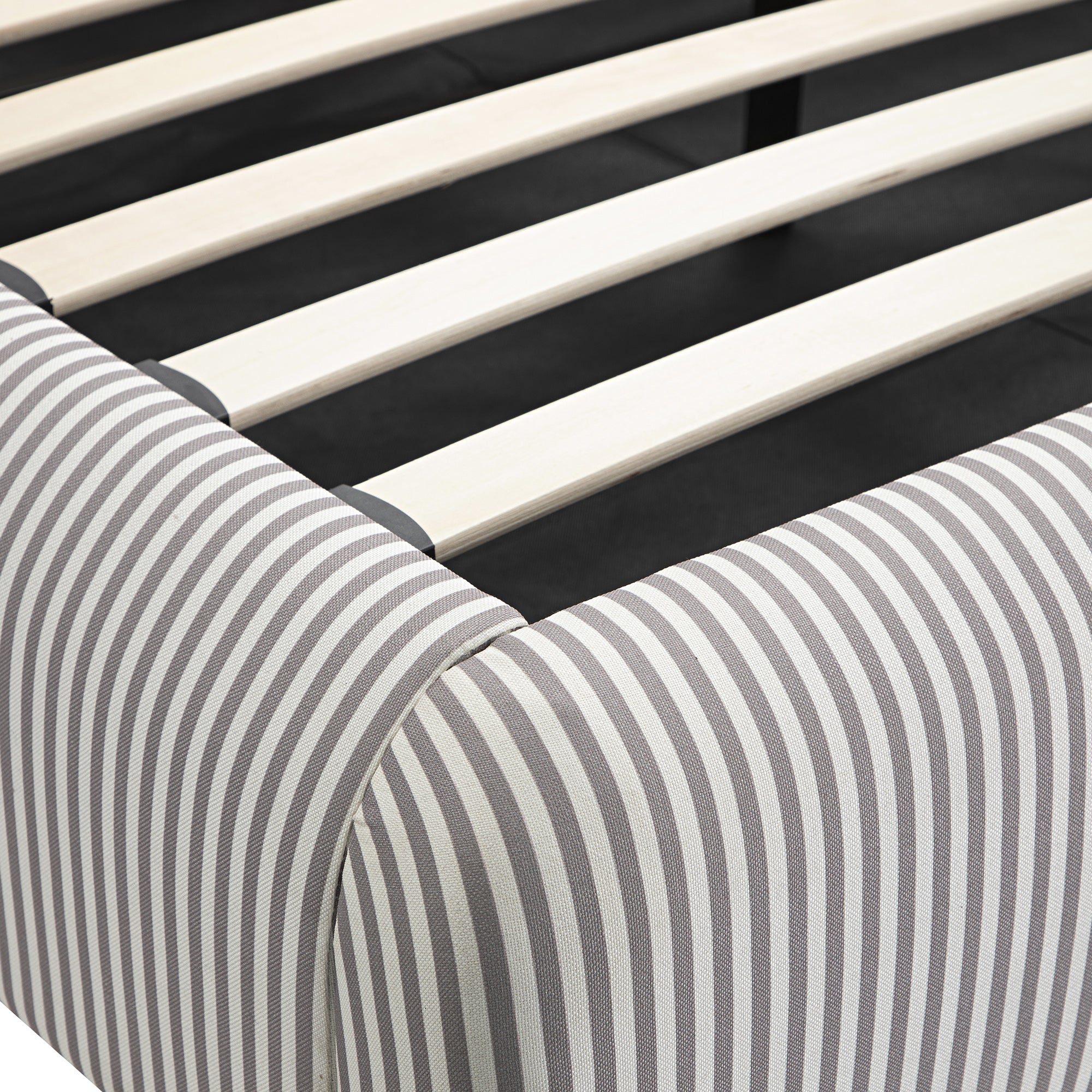 Egerie Curved Headboard Light Taupe Striped Fabric Ottoman Storage Bed